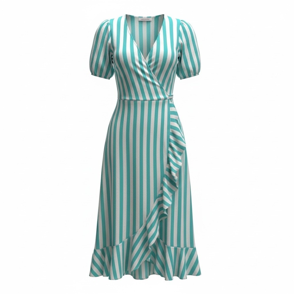 Draper James RSVP Ruffle Puff Sleeve Midi Wrap Dress Womens XS Soft Teal Coastal
